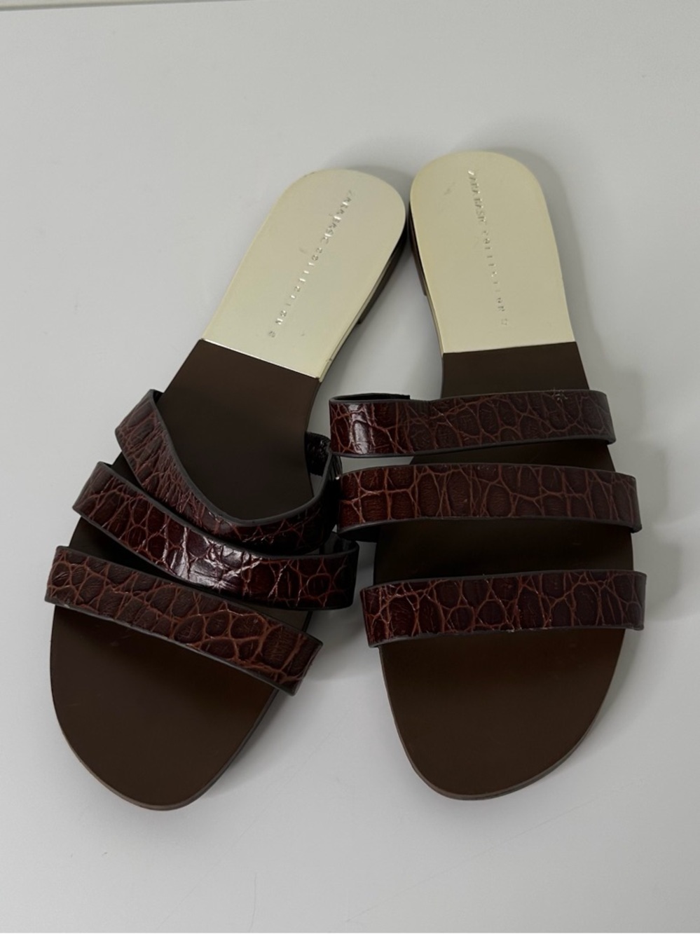 Zara Basic Collection Brown Croc Embossed Slide Sandals Size 40